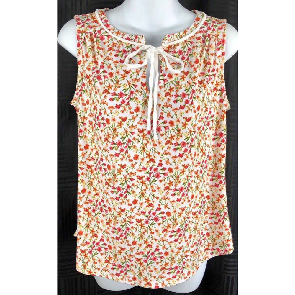 NY & Co Sleeveless Top S Multi Floral Tie Keyhole Neck CottageCore Boho Summer
